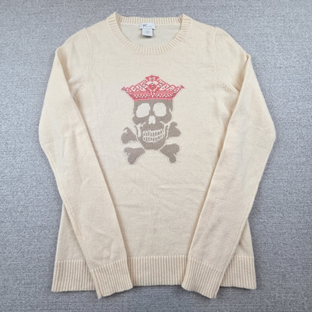 Oats Princess Skully Cashmere Sweater Women's‎ Small Cream Pullover Rhinestones